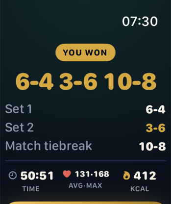The result, your heart rate and calories, right after the last point.